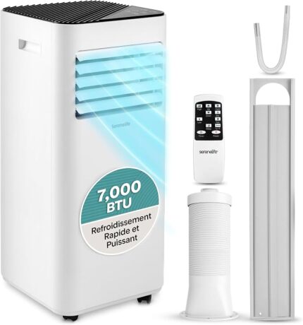 SereneLife Mobile Klimaanlage 7000 BTU 28 m² – Mobile Klimaanlage mit Abluft, 3-in-1-Gerät: Klimaanlage, Ventilator, Luftentfeuchter, inklusive Fensterkit, leise (54 dB) [Energieeffizienzklasse A+++]