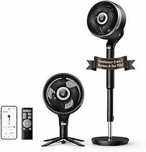 DREO Smart Standventilator fürs Schlafzimmer, 3D-Oszillation 150° + 100°, CirculAir-Reichweite 36,6 m, leiser Gleichstrommotor, 12 Geschwindigkeiten, 6 Modi, 20 dB, Fernbedienung, 12-Stunden-Timer